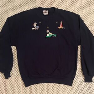 Vintage Jerzees Lighthouse Sweatshirt Navy Embroidered Crewneck Coastal Grandma